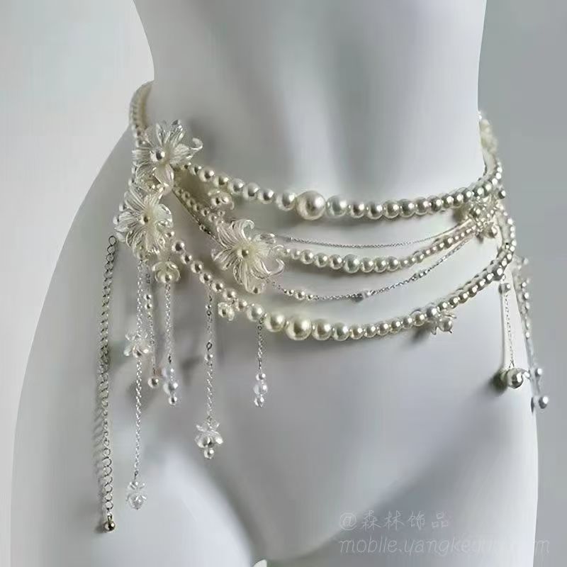 Süßer, cooler, mehrschichtiger Körper mit Perlenquaste, feminine Persönlichkeit, koreanische Version, neuer Stil, mehrschichtige Perlen-Taillenkette_voghion.com