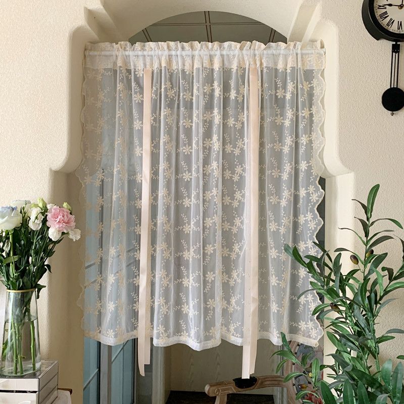 Pastoral Embroidery Window Screen Lifting Curtain Lifting Curtain Lace Screen Curtain Free Punching Velcro Partition Bay Window Balcony_voghion.com