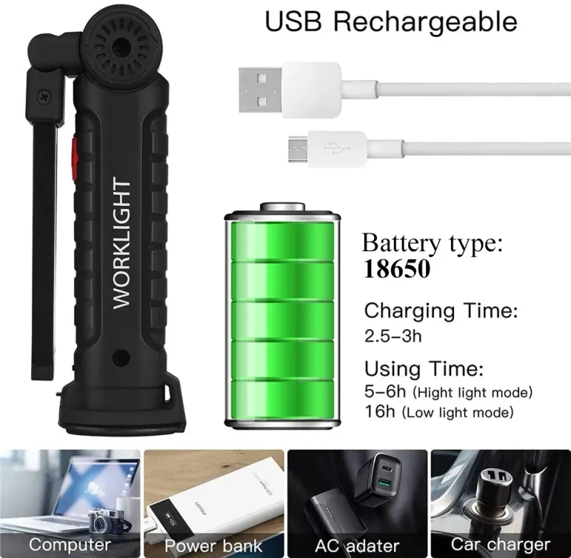 NewPortableCOBLEDFlashlightUSBRechargeableWorkLightMagneticLanternaHangingLampwithBuiltinBatteryCampingTorch_voghion.com