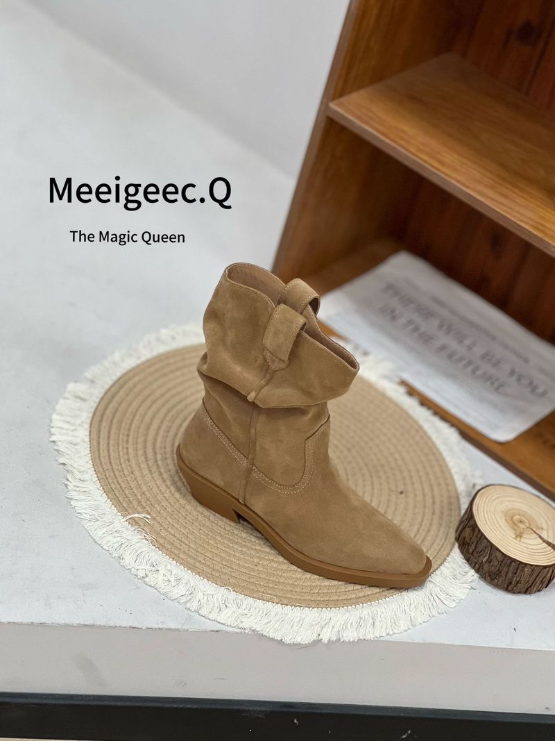Cowhide Version~ Genuine Leather Martin Boots Slim Pointed Toe Thick Heel Short Boots For Women Autumn And Winter New Style_voghion.com