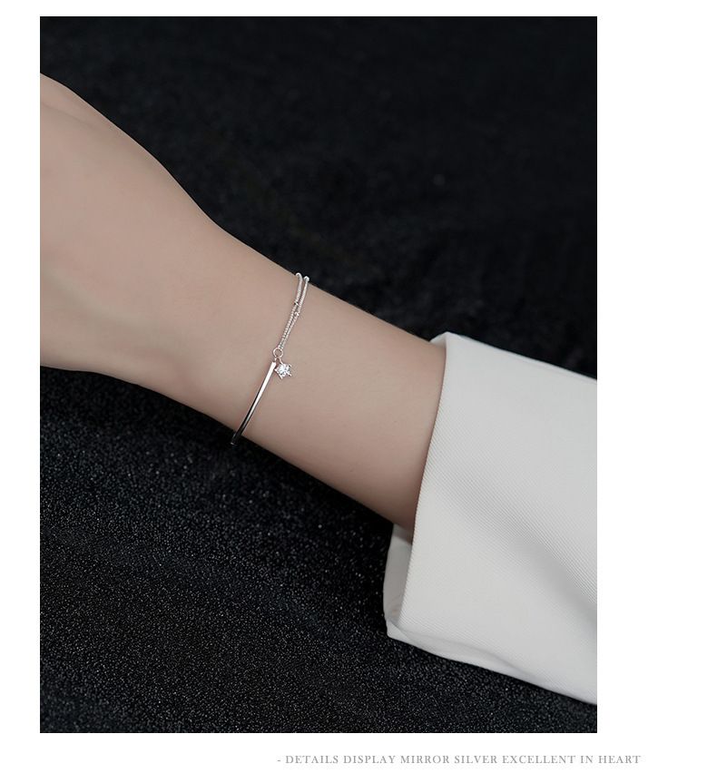 999 Sterling Stärearmband fir Fraen, Duebelschicht Liicht Luxus, Villsäiteg, Nisch, High-End Gefill, Ins Stil Sëlwer_voghion.com