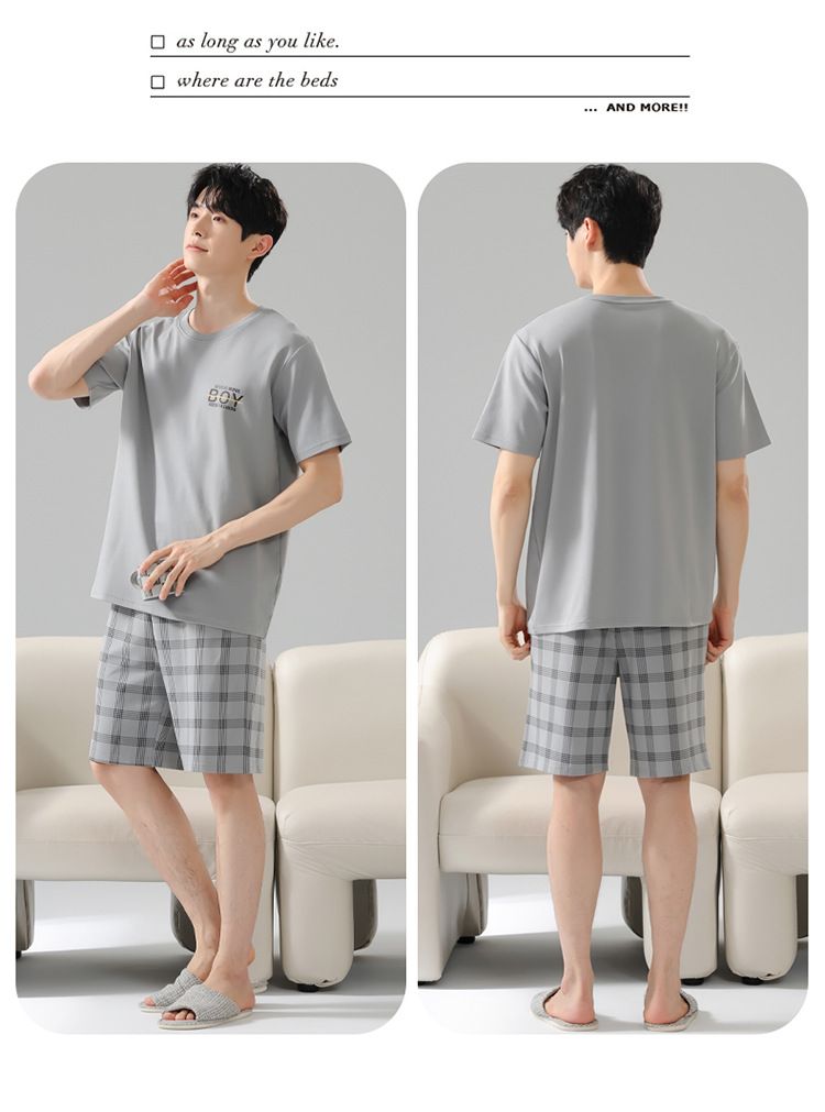 Sommerpyjama Herren Reine Baumwolle Dünn Schlichte Lässige Oberbekleidung Rundhals Pullover Kurzarm Shorts Baumwolle Heimkleidung Set_voghion.com