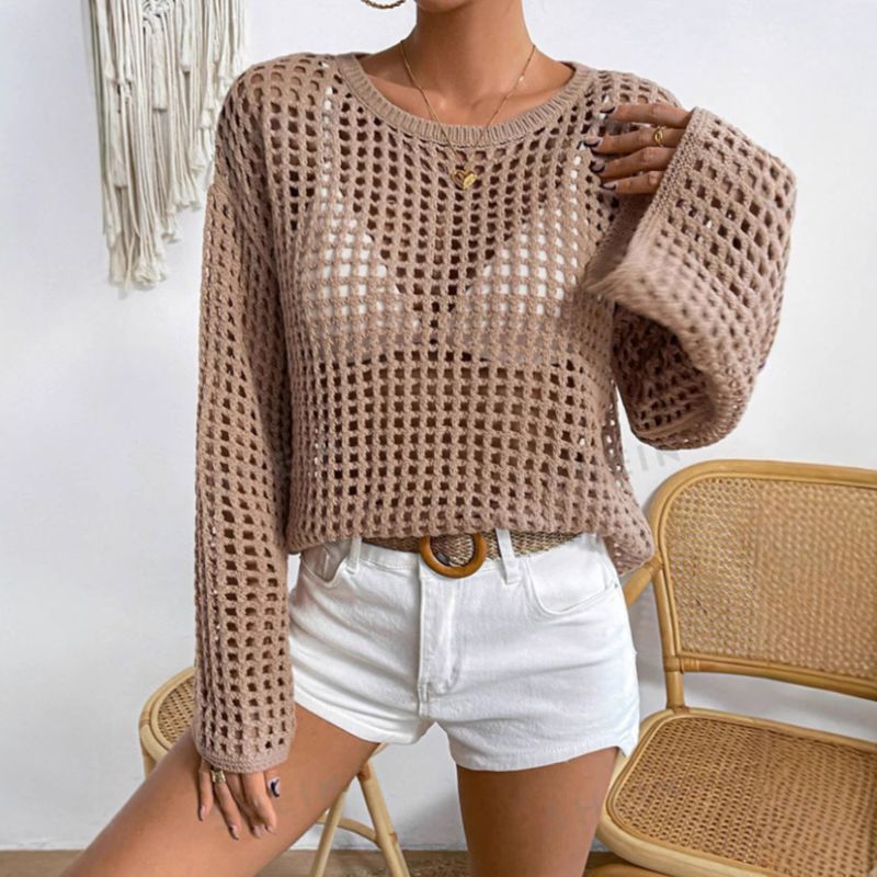 Women's Clothing Spring And Summer Hollow Knitted Cardigan_voghion.com