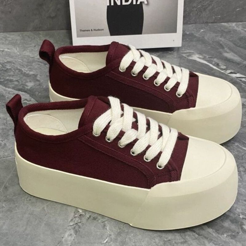 Liu Yiyi's Board Women's 2024 Summer New Style Thick Soled High Rise Low Top Big Head Casual Canvas White Shoes_voghion.com