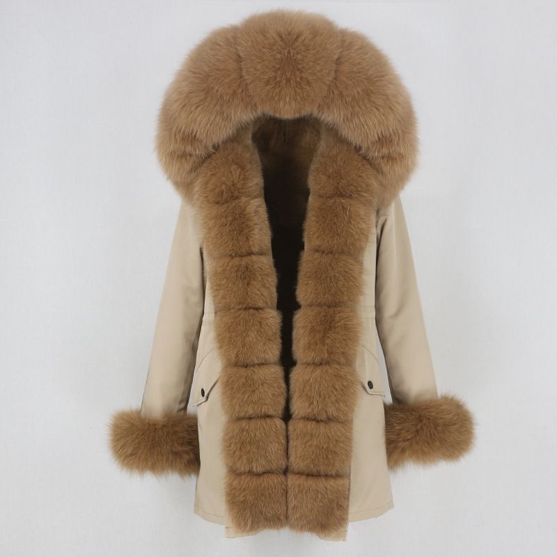Women's Clothing hot sale winter parka for women with detachable fox fur collar lining fashionable warm ladies mid length coat_voghion.com