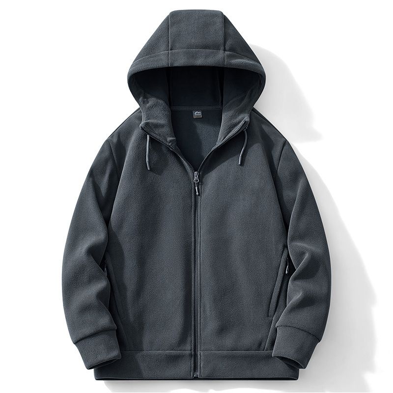 Frühling und Herbst Paar Outfit Einfarbig Einfache Mode Trendy Männer Winter Strickjacke Fleece Kapuzenjacke Frauen_voghion.com