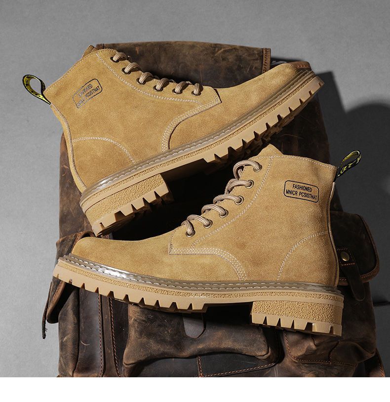 Autumn And Winter Leather Martin Boots Men's High-top British Retro Tooling Boots Thick-soled Heightening Matte Leather Short Boots Rhubarb Boots_voghion.com