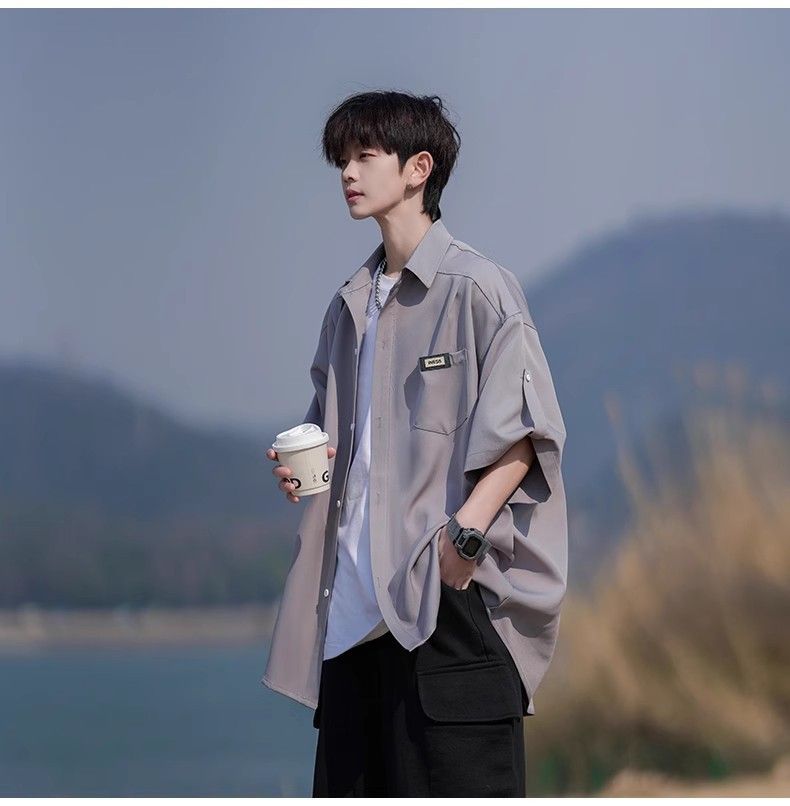Camicia a maniche corte in seta ghiacciata per uomo, estate 2025, nuovo stile, giacca ampia e alla moda_voghion.com