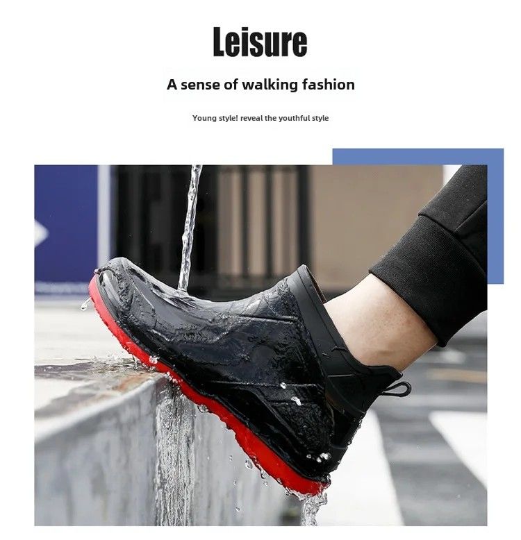 Cizme de ploaie pentru bărbați la modă, scurte, antiderapante, cu butuc mediu, croite, din fleece, pantofi de bucătărie pentru exterior_voghion.com