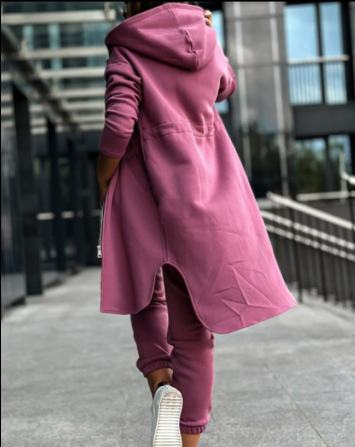 Zweiteiliges Set mit modischem, lässigem Kapuzen-Fleece-Hoodie-Mantel für Damen_voghion.com