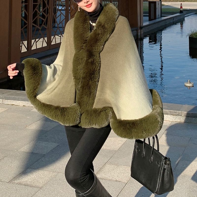 Damenbekleidung Neuer Rex-Kaninchenpelzkragen mit Farbverlauf für Herbst und Winter, Schalumhang in großer Größe, Strickjacke für Damen_voghion.com