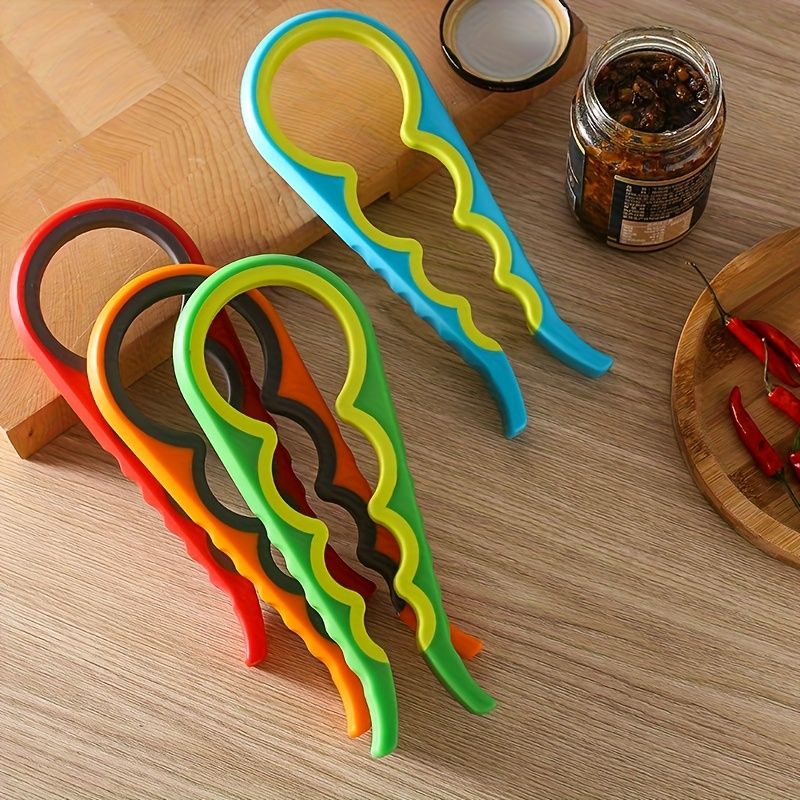 Abridor de botellas y frascos antideslizante 4 en 1: utensilio de cocina azul y amarillo para usar en casa, bar o fiesta._voghion.com