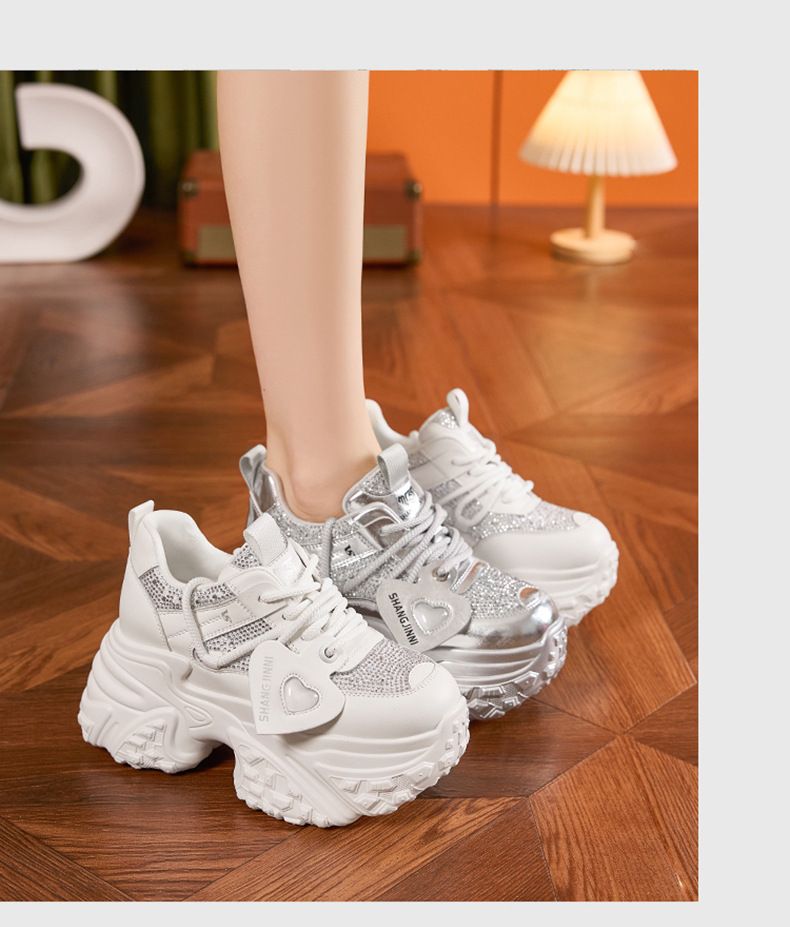 Thick soled dad for women, 2024 autumn new item, rhinestone versatile, explosive street sports and leisure shoes, height_voghion.com