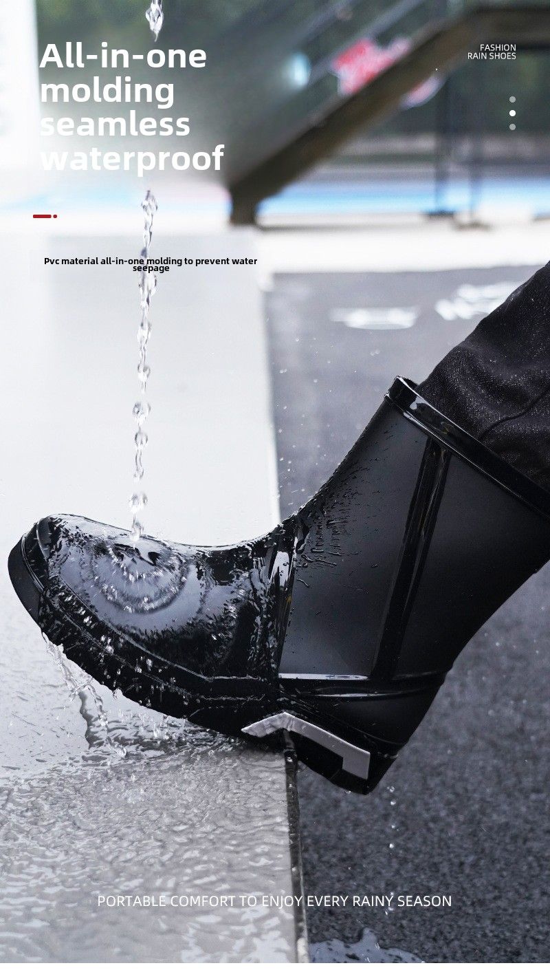 Modische flache Herren-Regenschuhe, mittlere Röhre, rutschfest, wasserdicht, Angelschuhe, Baustellen-/Küchen-Wasserschuhe für Herren_voghion.com