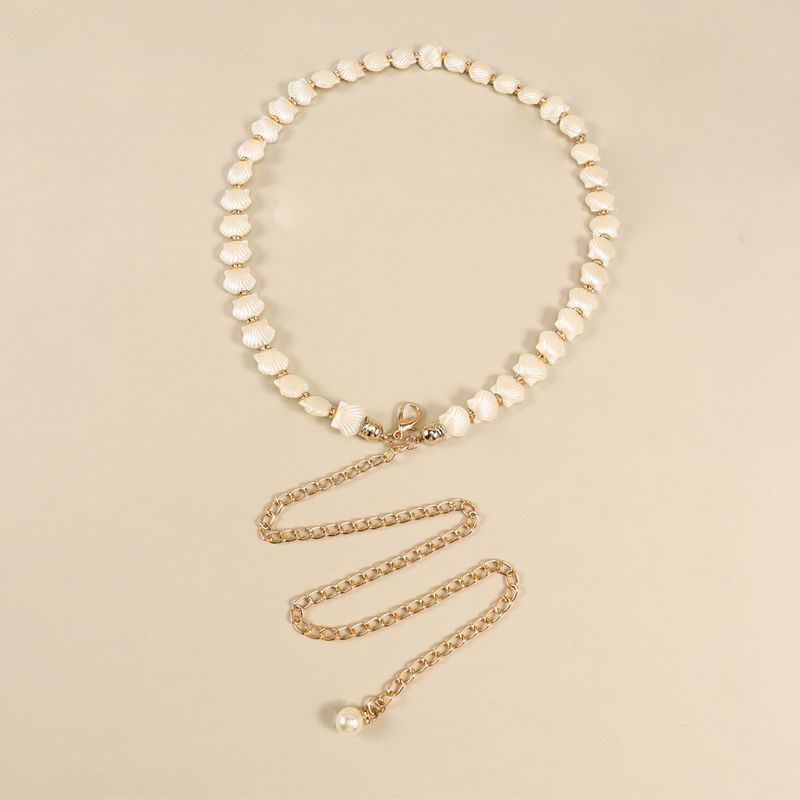 HEIßER Metallperle Dekoratives Hemd zum Binden, handgefertigt, gewebte Kette, Blumenmuschel, personalisierter goldener Damengürtel_voghion.com