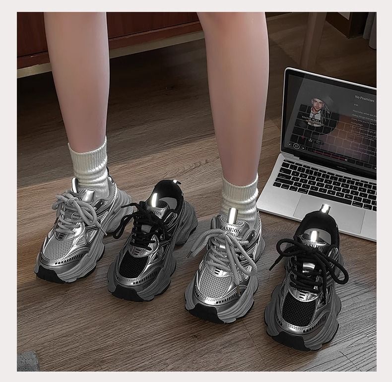 Dames fluwelen dikke sneakers, zwarte platform casual schoenen, dikke zool, hoogteverhogende sneakers voor wandelen en sporten_voghion.com