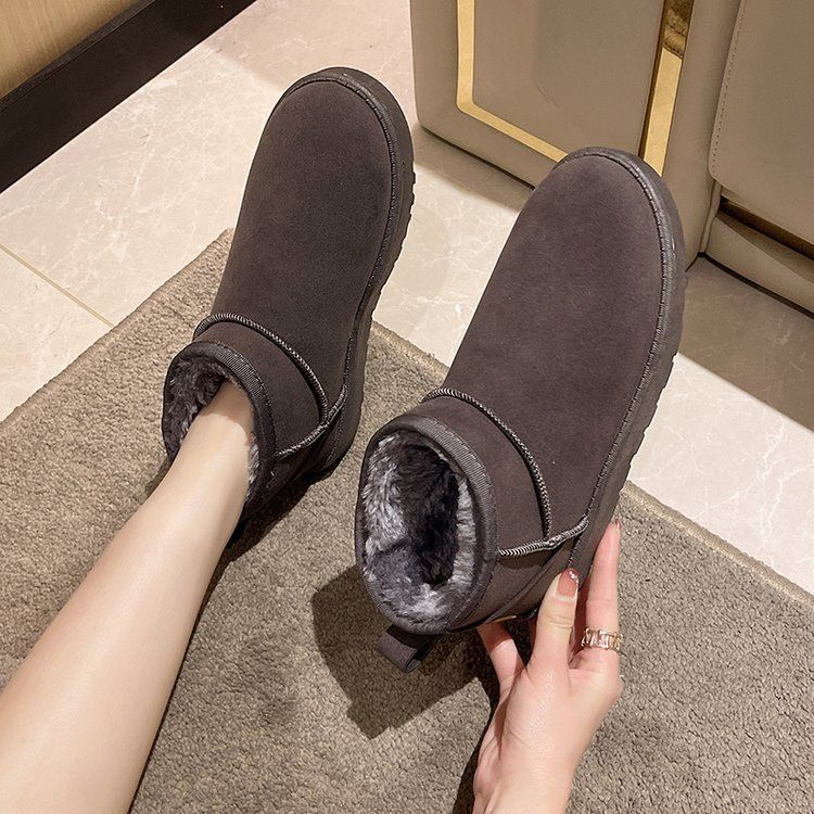 Promi-Stil 2023 Herbst und Winter Damen Schneestiefel klassische kurze Stiefel bequeme Fleece gefüttert dicke warme Baumwollstiefel_voghion.com