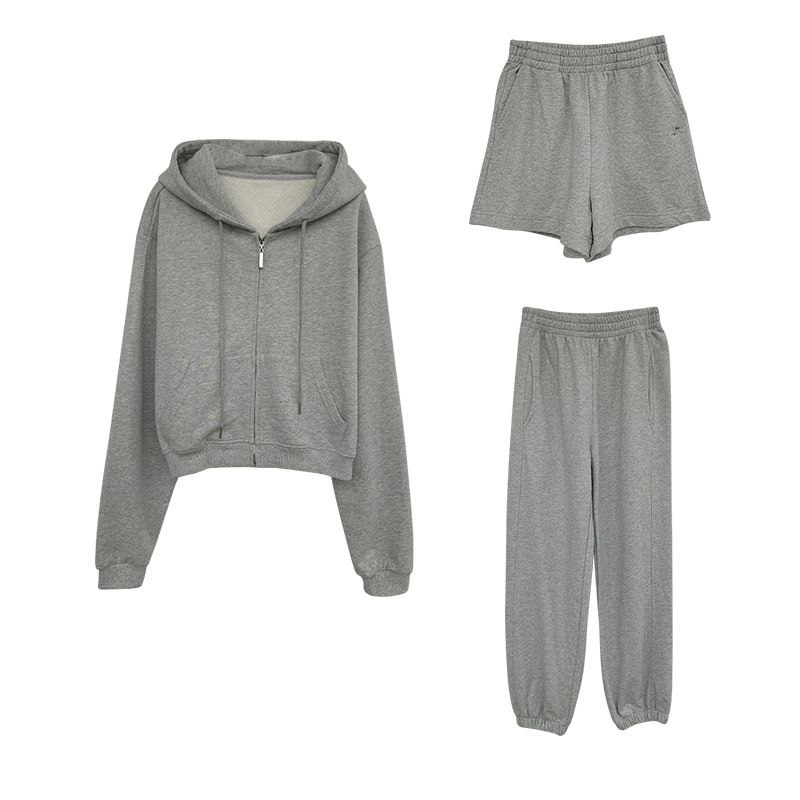 Spring New Casual Short Sports Hooded Sweatshirt Loose Solid Color Shorts Slimming Leg Binding Sweatpants Set For Women_voghion.com