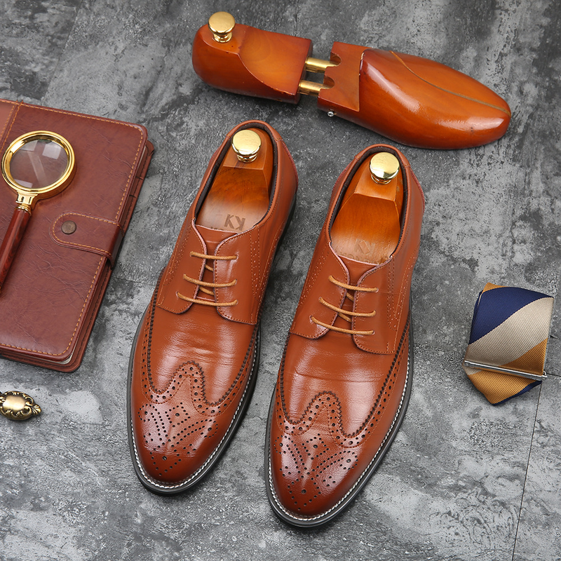 Scarpe da uomo eleganti, alla moda, con lacci, a punta, in pelle, di qualità imbattibile, nuove e oversize, taglie europee e francesi._voghion.com