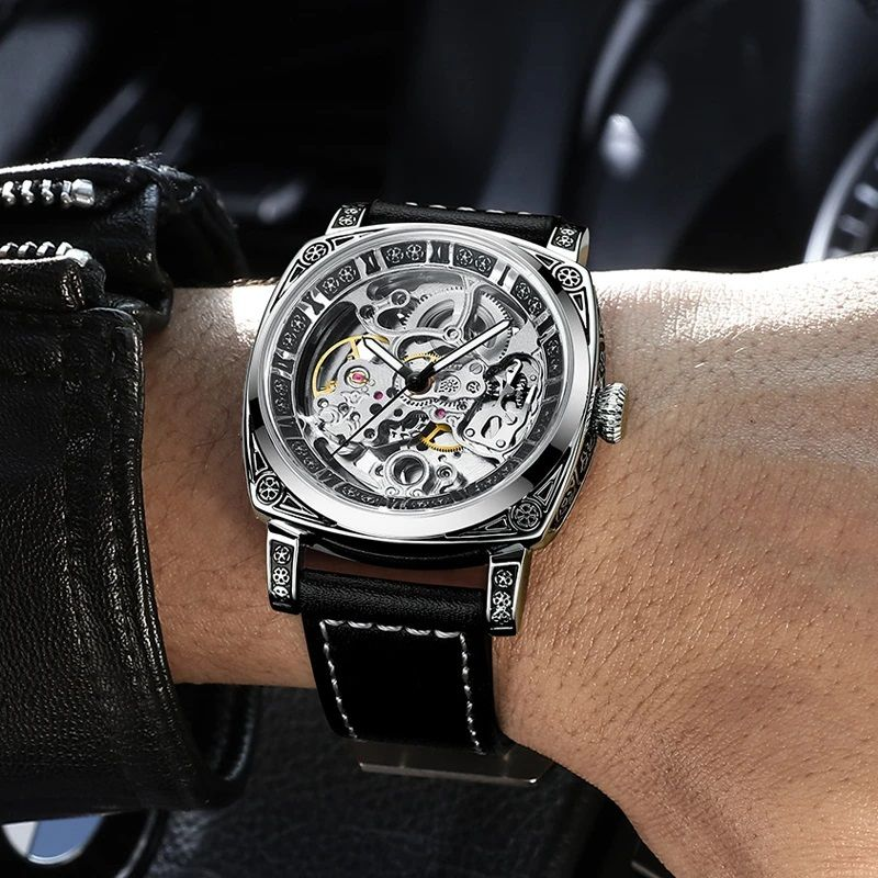Fully Automatic Men Watches Skeleton Fashion Mechanical Wristwatch Luminous MAN WATCH Business Leather Band Reloj Hombre_voghion.com