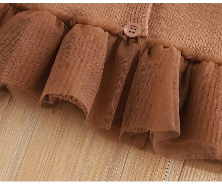 Strickcardigan- und Jogginghosen-Set für Mädchen – Pullover mit Teddybär- und Spitzenbesatz + Hose mit geradem Bein, 3–8 Jahre (100–140 cm), Zartes Khaki/Lavendel_voghion.com