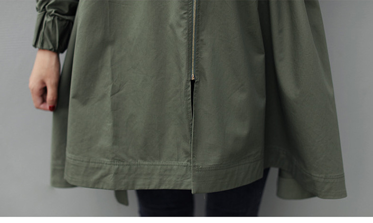 Γυναικεία καμπαρντίνα στρατιά πράσινη μεγάλου μεγέθους casual μακριά μανίκια_voghion.com