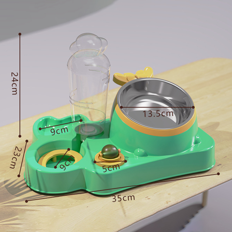 Tigela para animais de estimação Guangying 500ml/450ml, grande capacidade, design com sifão, inclinação de 15 graus, 5 em 1, tigela para alimentação de água, cães e gatos, uso diário_voghion.com