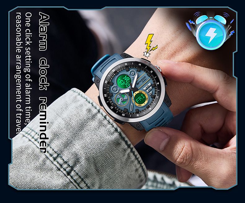 Men's Digital Analog Watch With Alarm, Timer, Dual Time, Waterproof 50m, LED Backlight, Sports & Casual Style Countdown, Dual Time_voghion.com