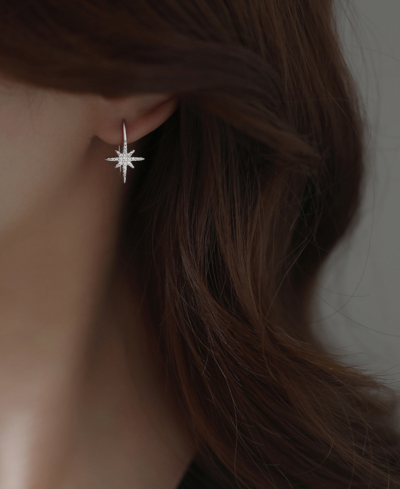 Sterling Sier VENUS Fashion Shining Zircon Hexagonal Star Earrings Women's Light U-shaped Earrings Jewelr_voghion.com