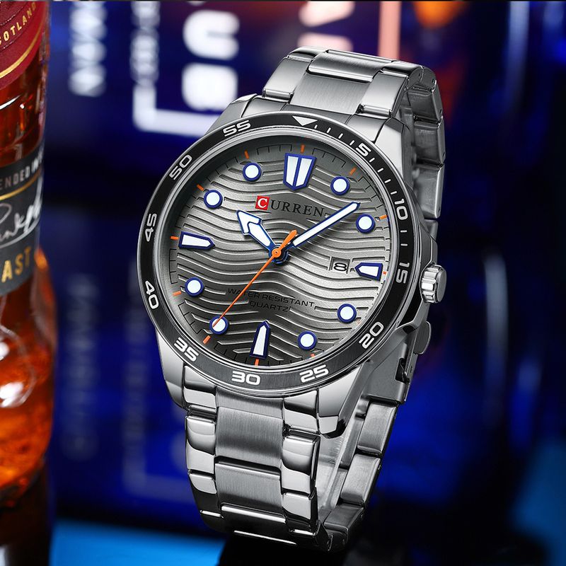 Lässige, wasserdichte Quarzuhr für Herren mit Datumsfunktion, rundem, großem Zifferblatt, Edelstahlarmband, Mineralglas, modische Armbanduhr für den Alltag_voghion.com