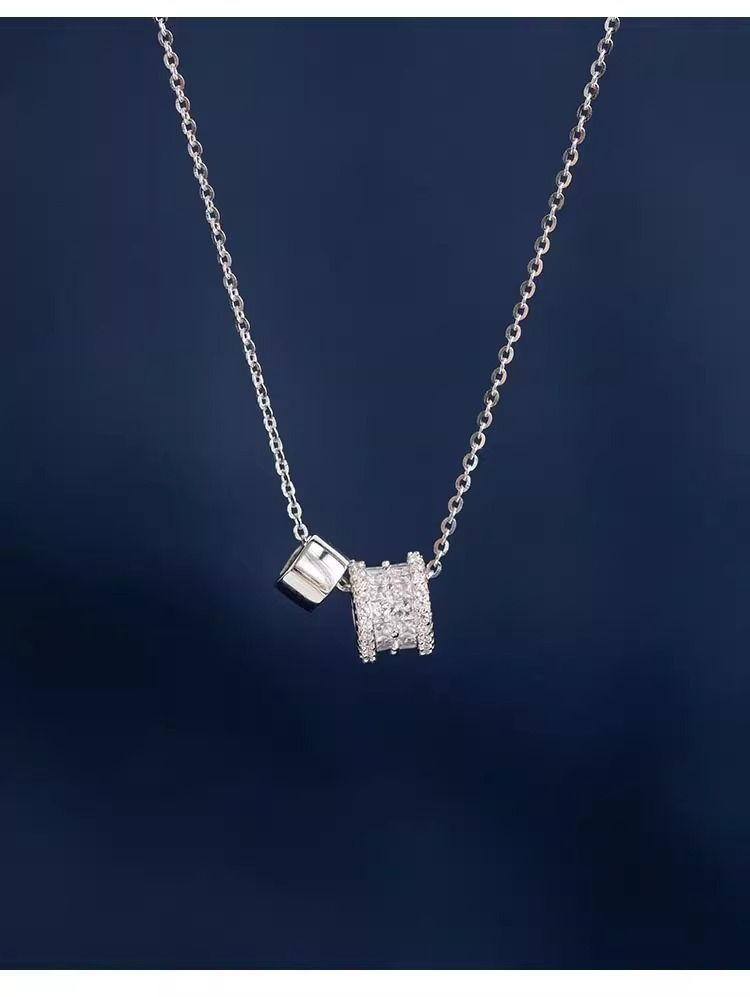 Sterling Silber Halskette Damen mit Glücksperlen, Schlanke Taille, Volldiamant, Leichter Luxus, Nische 2024 Neues Modell, Geburtstag_voghion.com