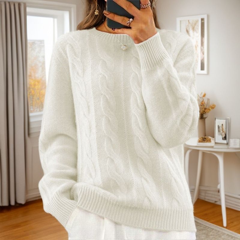 Women's Oversized Knit Sweater Chunky Cable Crochet Pullover Long Sleeve Solid Color Retro Casual Winter Warm_voghion.com