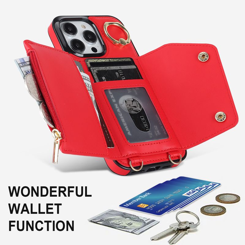 Custodia a tracolla per iPhone 16, custodia protettiva con cerniera, custodia in pelle per iPhone 15 Pro Max._voghion.com