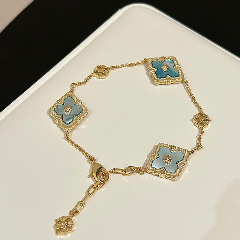 Butchella Silk ~ Palace Style Four-Leaf Clover Double-Sided Bracelet For Women Ins Light Luxury Open-Ended Jewelry_voghion.com