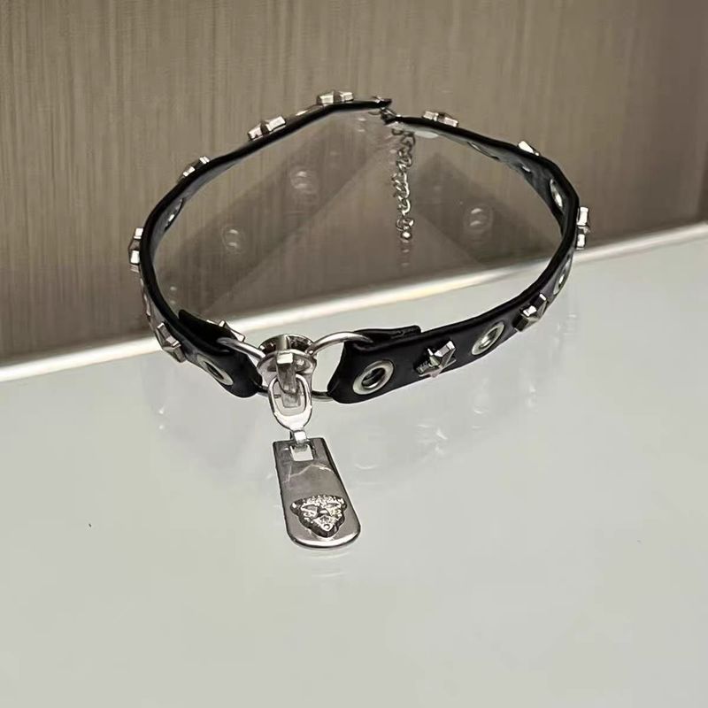 Leopad Head Zippe Necklace, Haajuku Gothic Subcultue, Niche Design, Vesatile Neck Stap, Punk Hip-hop Leathe_voghion.com