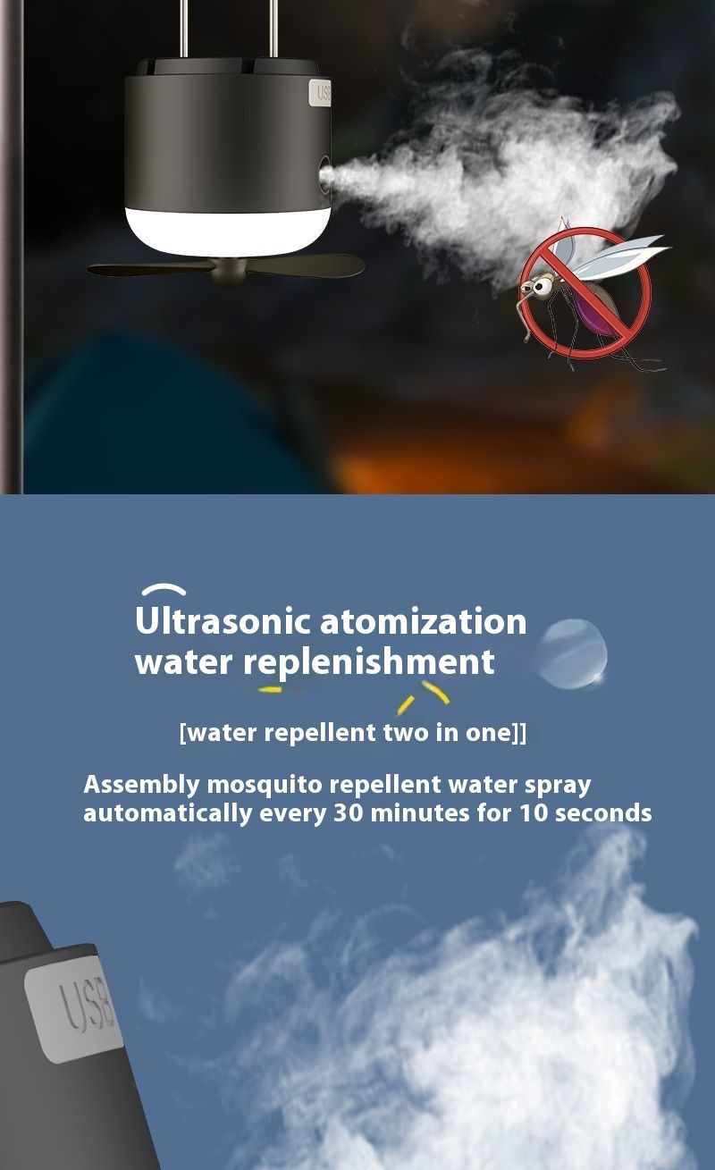 Ventilador multifuncional, batería de larga duración, linterna para acampar al aire libre, recargable, para tienda de campaña, luz repelente de mosquitos_voghion.com