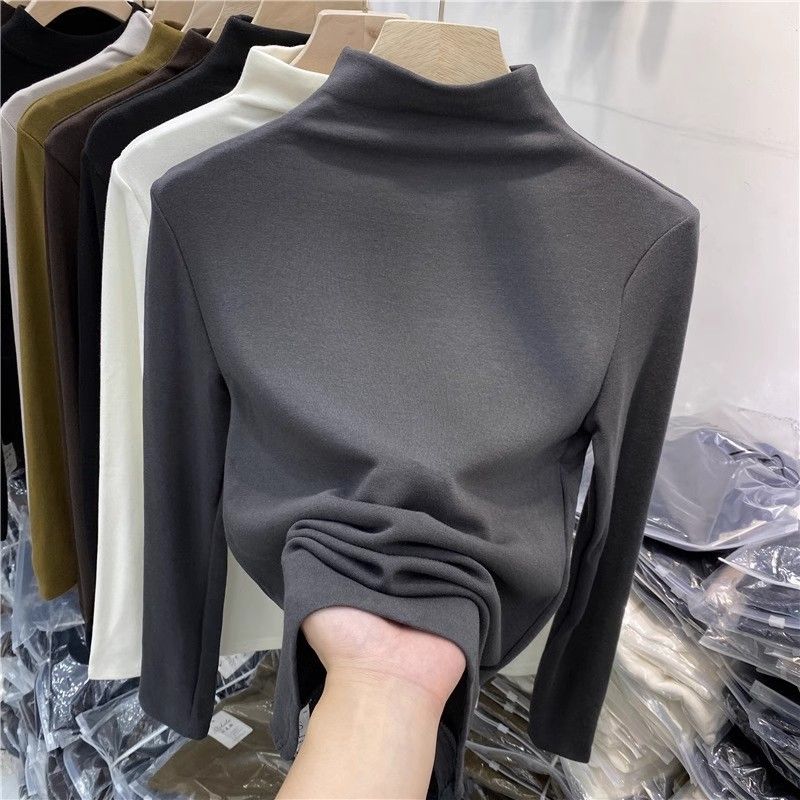 Damenbekleidung Damen-Thermo-Basisschichthemd mit Halbrollkragen – Weich gefüttertes Slim-Fit-Langarm-T-Shirt mit Fleecefutter für Herbst und Winter_voghion.com