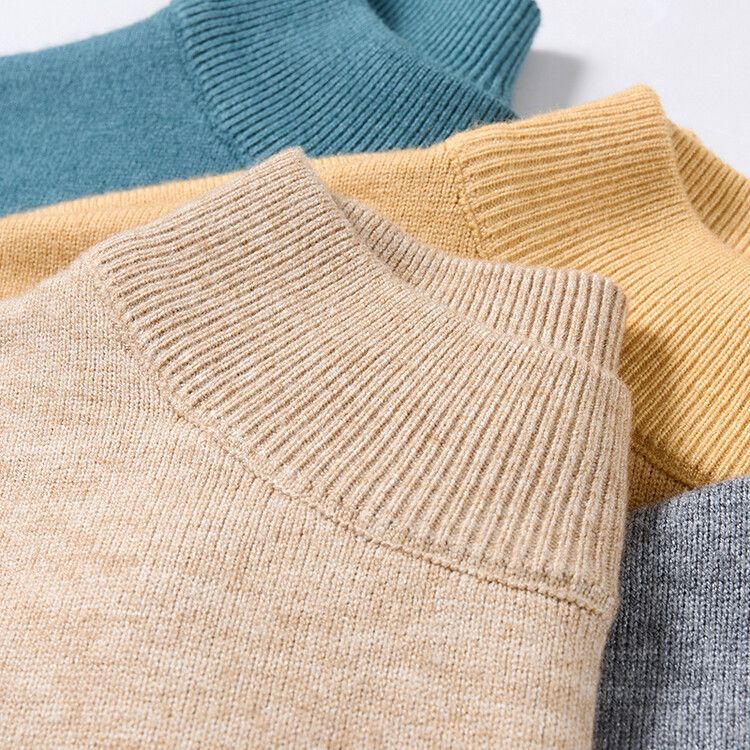 Herrenbekleidung Live-Übertragung Halbrollkragen Langarm-Strickpullover Herren Herbst und Winter Neues einfarbiges warmes Unterhemd Herren_voghion.com