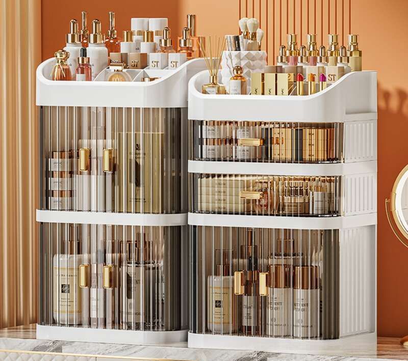 Cosmetics Sliding Door Drawer Style Desktop Multifunctional Cabinet, Multi-layer Makeup Box, Dressing Table Storage Rack_voghion.com
