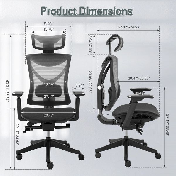 Big And Tall Office Chair With Adjustable Lumbar And Slide Seats , Headrest And 4d Armrest , Tilt Function Max Degree Is 115 °, 300LBS, Black_voghion.com