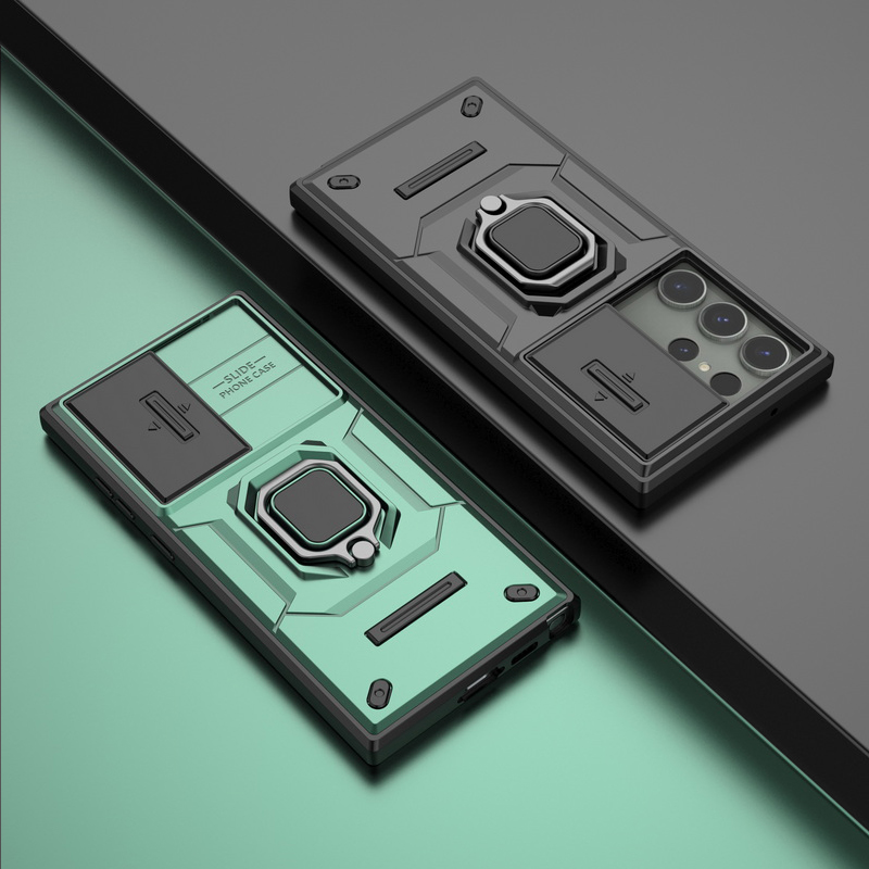 Stoßfeste Hybrid-Rüstung Slide Kameraobjektivhülle für Samsung Galaxy S23 Ultra Plus A54 A34 A24 A14 5G Magnethalterring_voghion.com