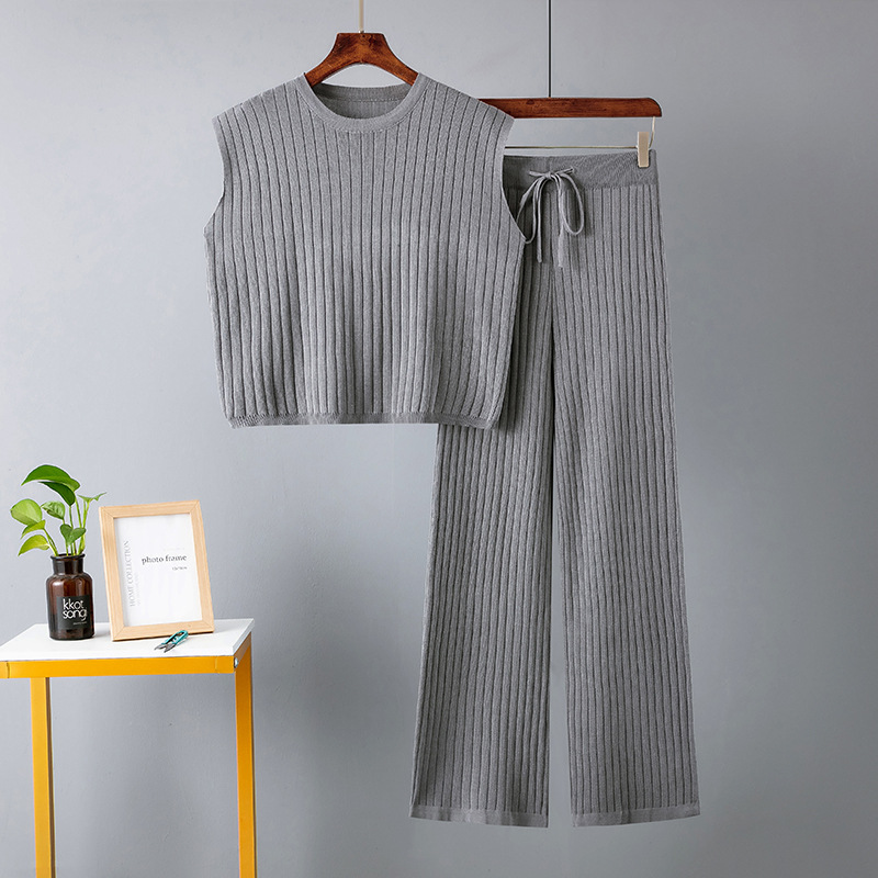 Kadın rahat rahat iki parçalı takım elbise büyük boy düz renk moda takım elbise_voghion.com