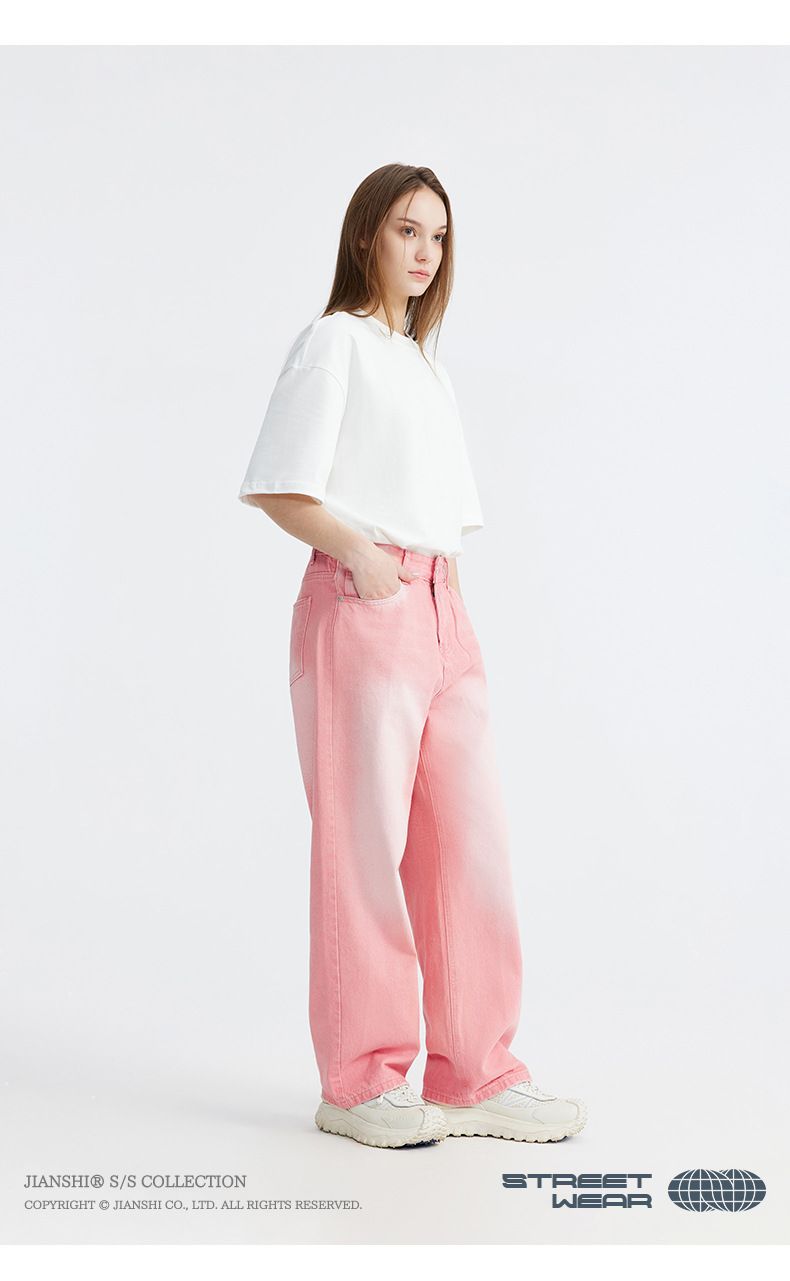 Korean Style Washed Wide Leg Jeans – Retro Colorful Loose Fit Pants (Pinky, Violet, Old Green, Black Gray, Light Blue, XS-XL)_voghion.com