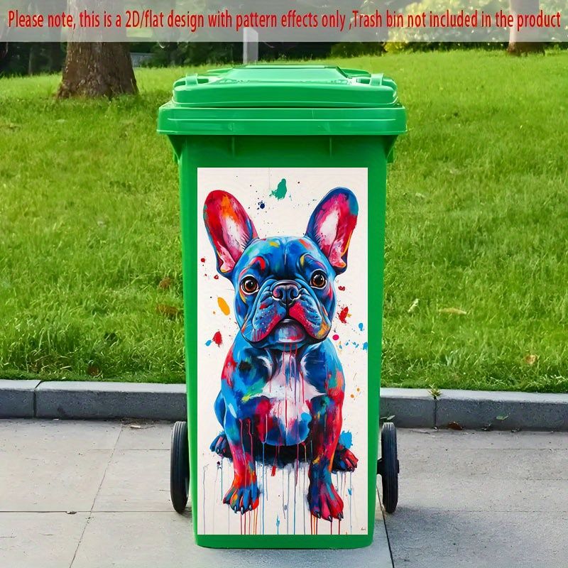Autocollant pour poubelle 2D à impression plate, 1 pièce, 37 × 82 cm, motif bouledogue français pop art, papier peint autocollant pour décoration de poubelle de cuisine, adapté_voghion.com