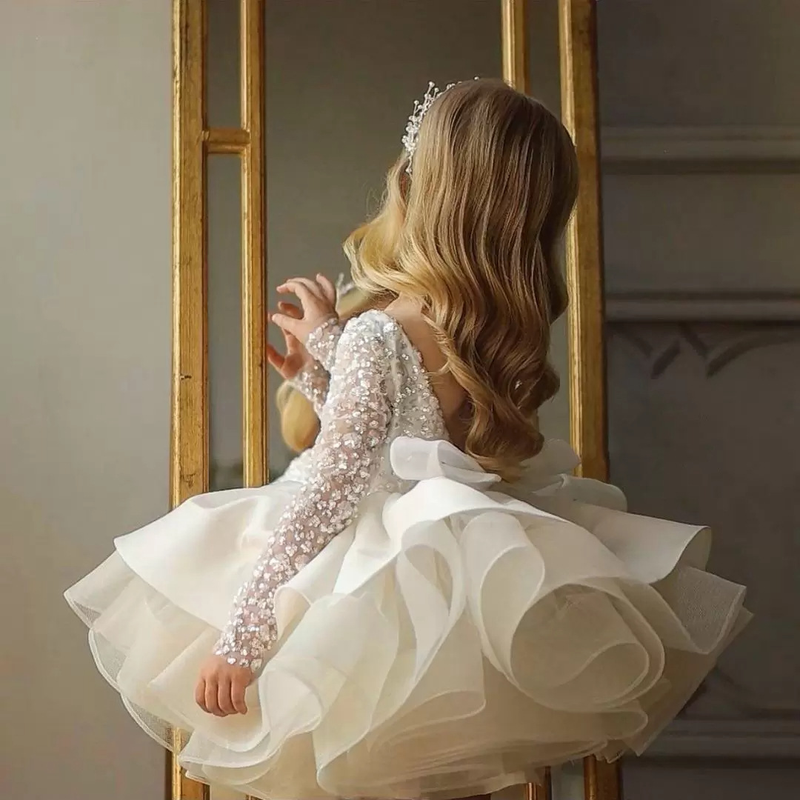 Children's dress, princess dress, fluffy skirt, piano performance dress, sequin mesh, one year old children's dress_voghion.com