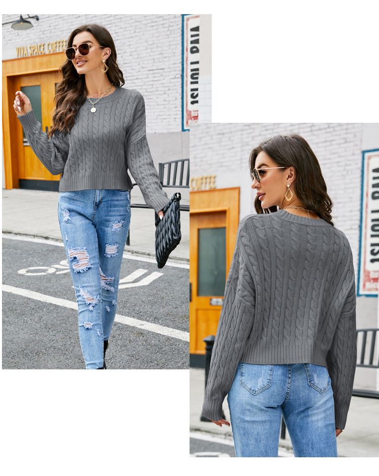 Sweater Female Sexy Off-the-shoulder Knitted Sweater, Solid Color Loose Bat-sleeved Knitted Top_voghion.com