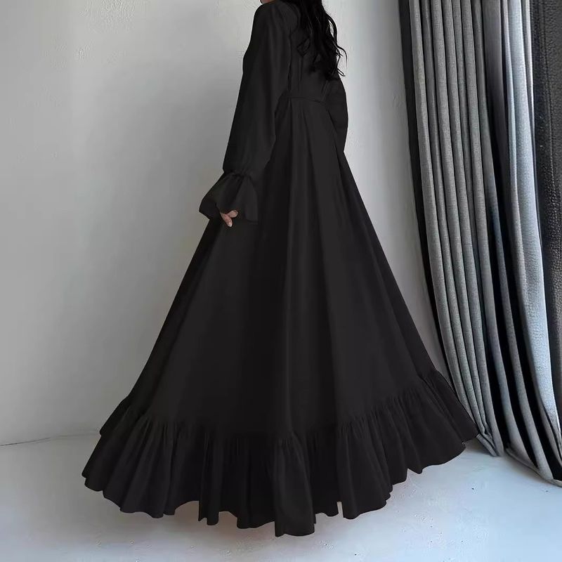 Dammekleedung Moslem New Chiffon Fest Faarf Long Rimm Moud Elegant Kleed_voghion.com