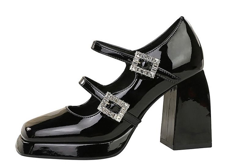 1868-K95 Wind Thick Heel Waterproof Platform Shallow Mouth Square Head Straight Line With Water Diamond Buckle Single_voghion.com