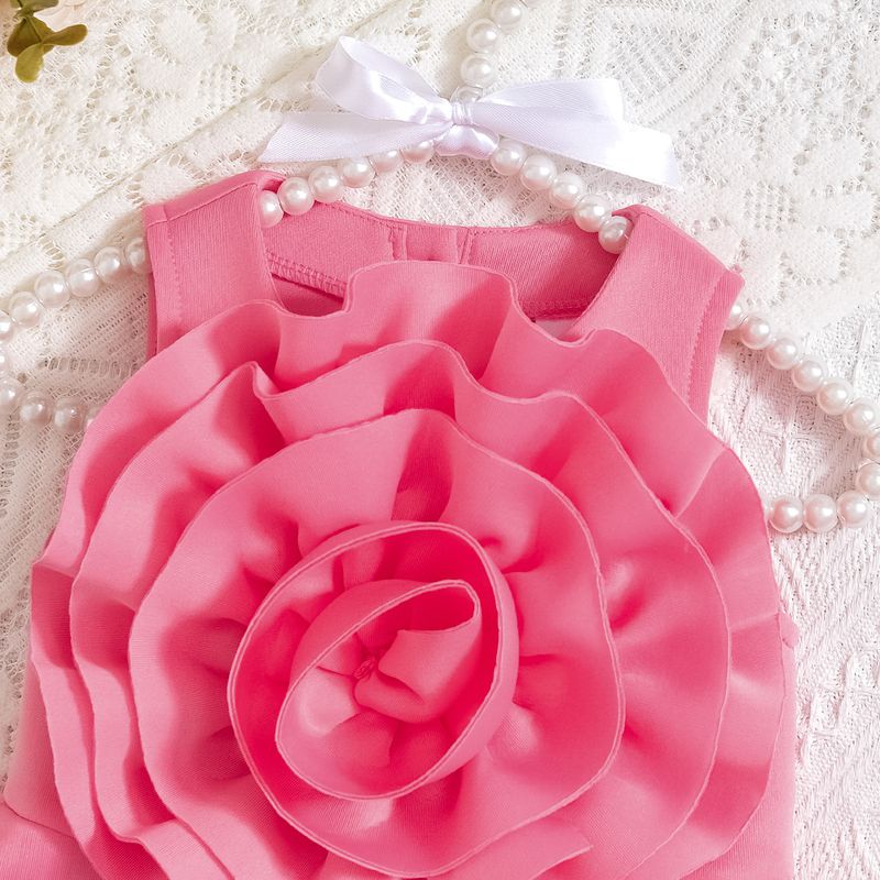 Kids’ Clothing Girls Summer Sleeveless Oversized Flower Ruffle Dress Princess Dress Children's Suit_voghion.com