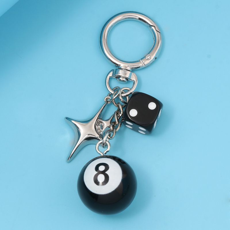 Punk Hiphop Black Dice No. 8 Billiards Keychain Y2K Pink Lucky Dice Starburst Pendant Bag Charms Hangings Ornament Accessories_voghion.com